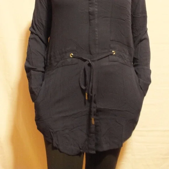 NWT Esley Anthro Navy Belted Tunic Dress - Picture 2 of 4